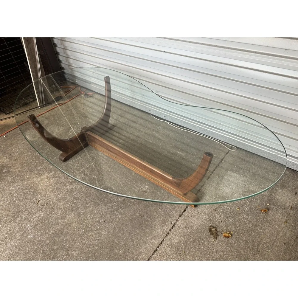 RARE ADRIAN PEARSALL MID CENTURY WALNUT COFFEE TABLE KIDNEY SHAPED GLASS